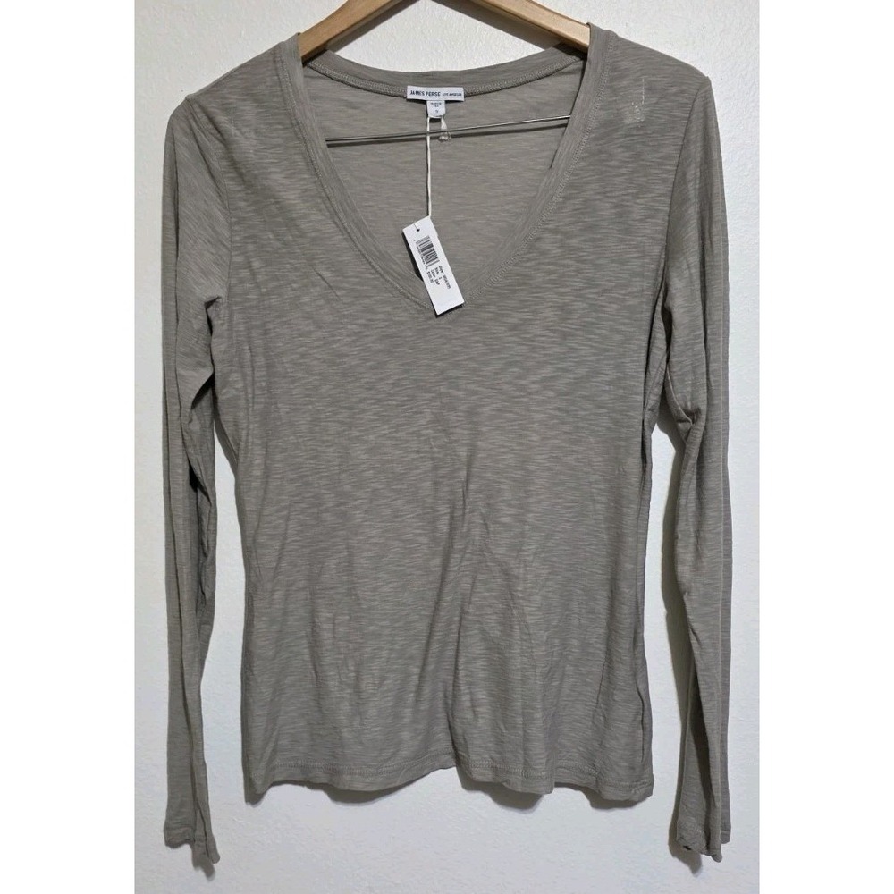 NWT 2pc James Perse Cotton Linen Long Sleeve Women Shirt Top 3 Gray Black Staple - Picture 5 of 12